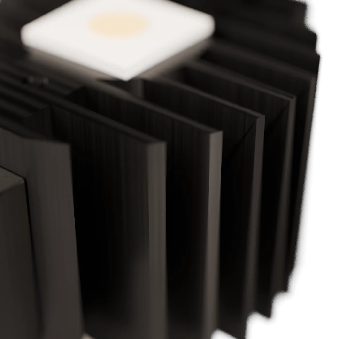 Close-up of the cooling fins beneath the LED module.