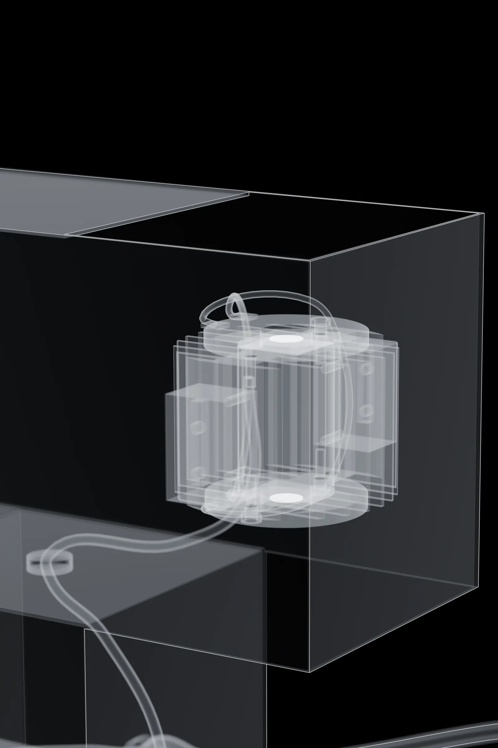 Transparent view of the lamp showing the internal heat sink, LED modules and wiring.